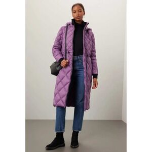 Soia & Kyo Womens Purple Diamond Quilted Long Down Puffer Coat Hooded Large